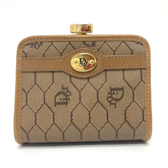 Dior Kisslock coin purse case coin purse Leather Brown/GoldHardware - Picture 1 of 13